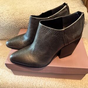 Franco Sarto Silver Gray Ankle Booties with Chunky Heel